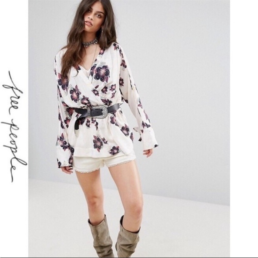Free People Tuscan Dreams Plum Floral Slouchy Blouson Tunic Top Mini Dress S